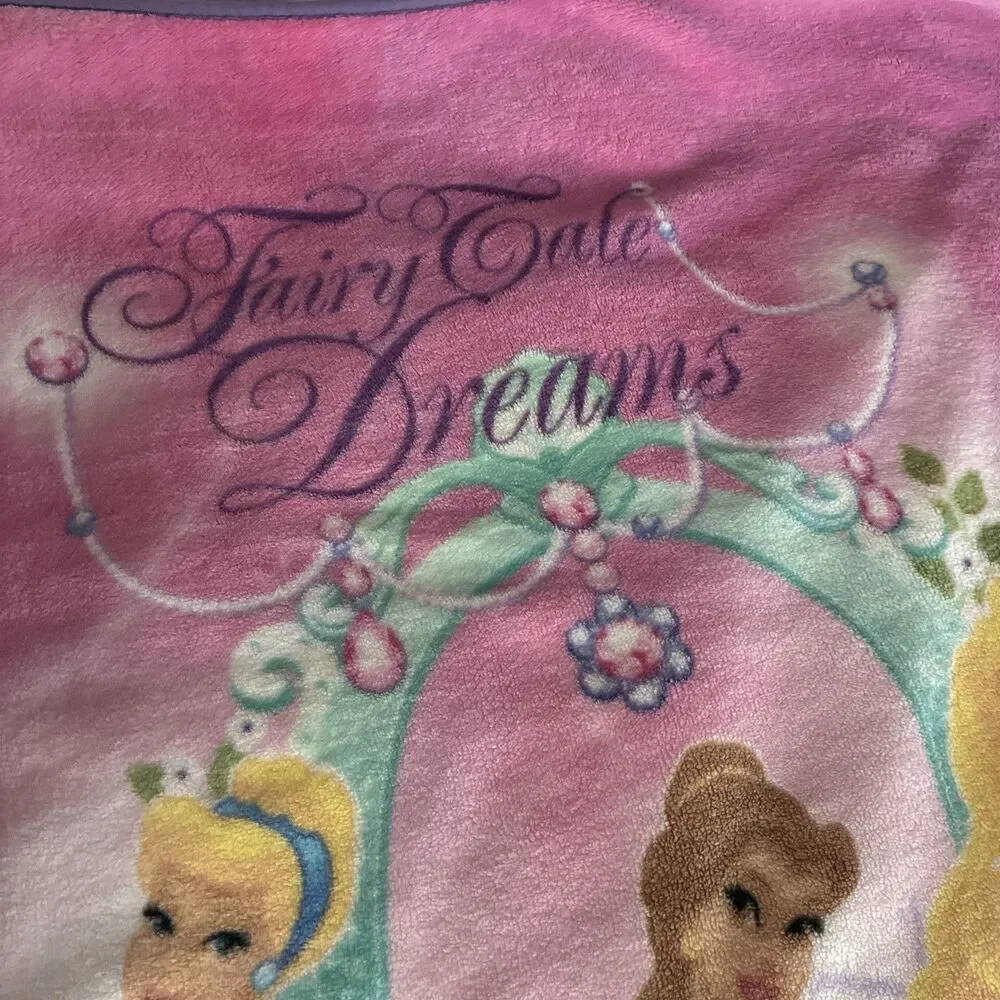 Disney Princesses VTG 90s Plush Blanket Cinderella Sleeping Beauty Belle 59
